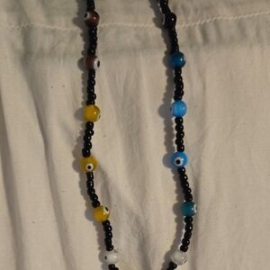 Black Beaded Necklace with Multicolor Accents